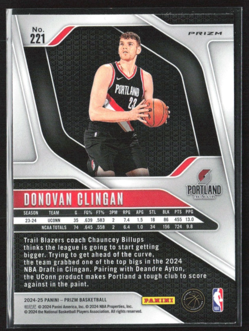 Donovan Clingan 2024 Panini Prizm Red Ice RC #221 Portland Trail Blazers