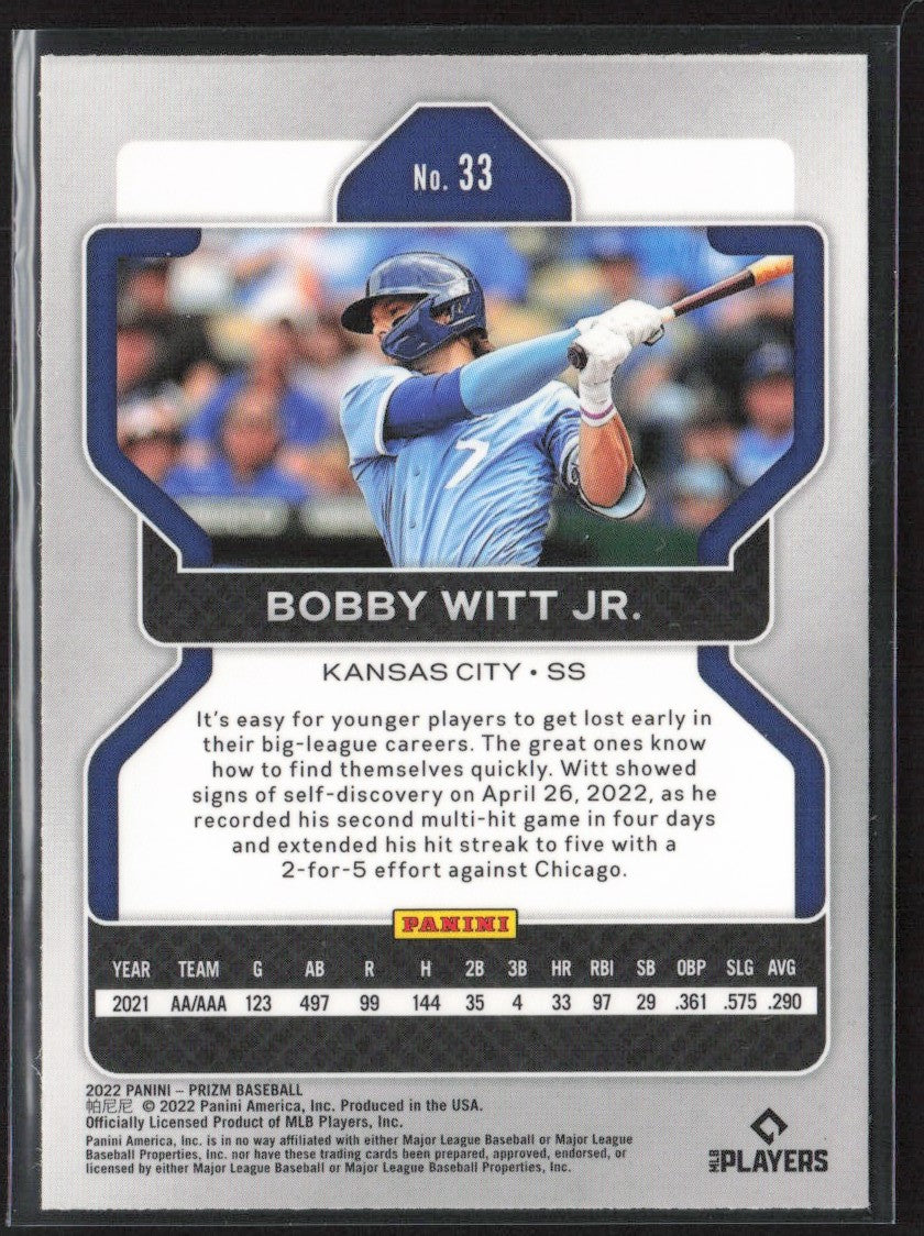 Bobby Witt Jr. 2022 Panini Prizm RC #33 Kansas City Royals