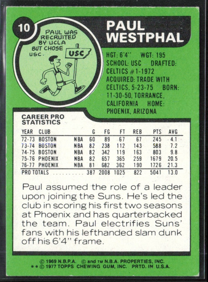 Paul Westphal 1977 Topps RC #10 Phoenix Suns