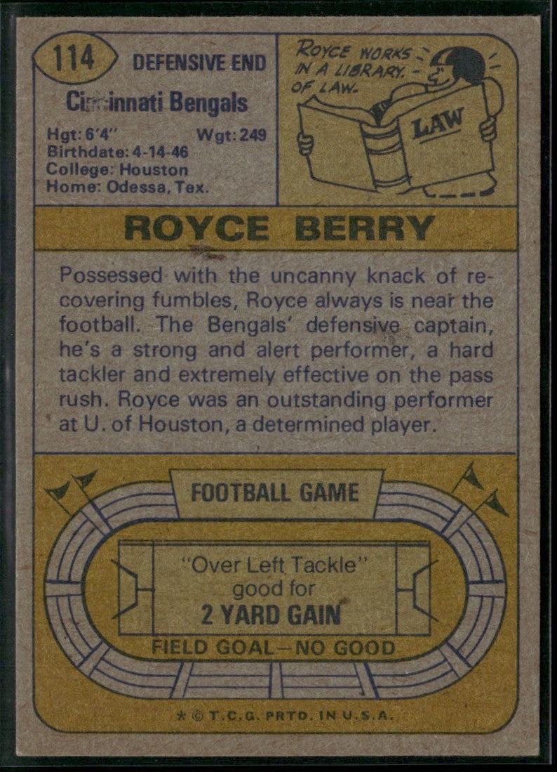 Royce Berry 1974 Topps #114 Cincinnati Bengals