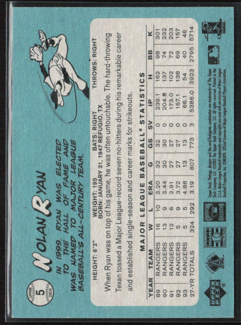 Nolan Ryan 2003 Upper Deck Vintage #5 California Angels