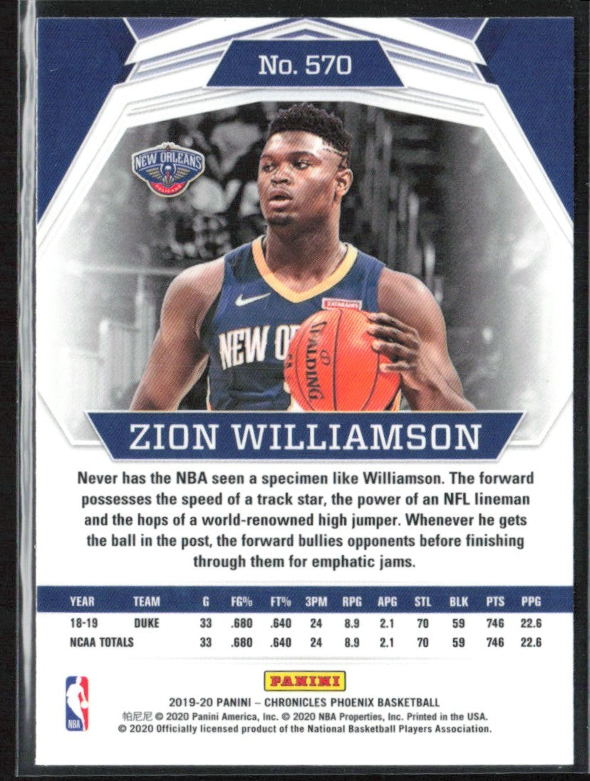 Zion Williamson 2019 Panini Chronicles Phoenix RC #570 New Orleans Pelicans