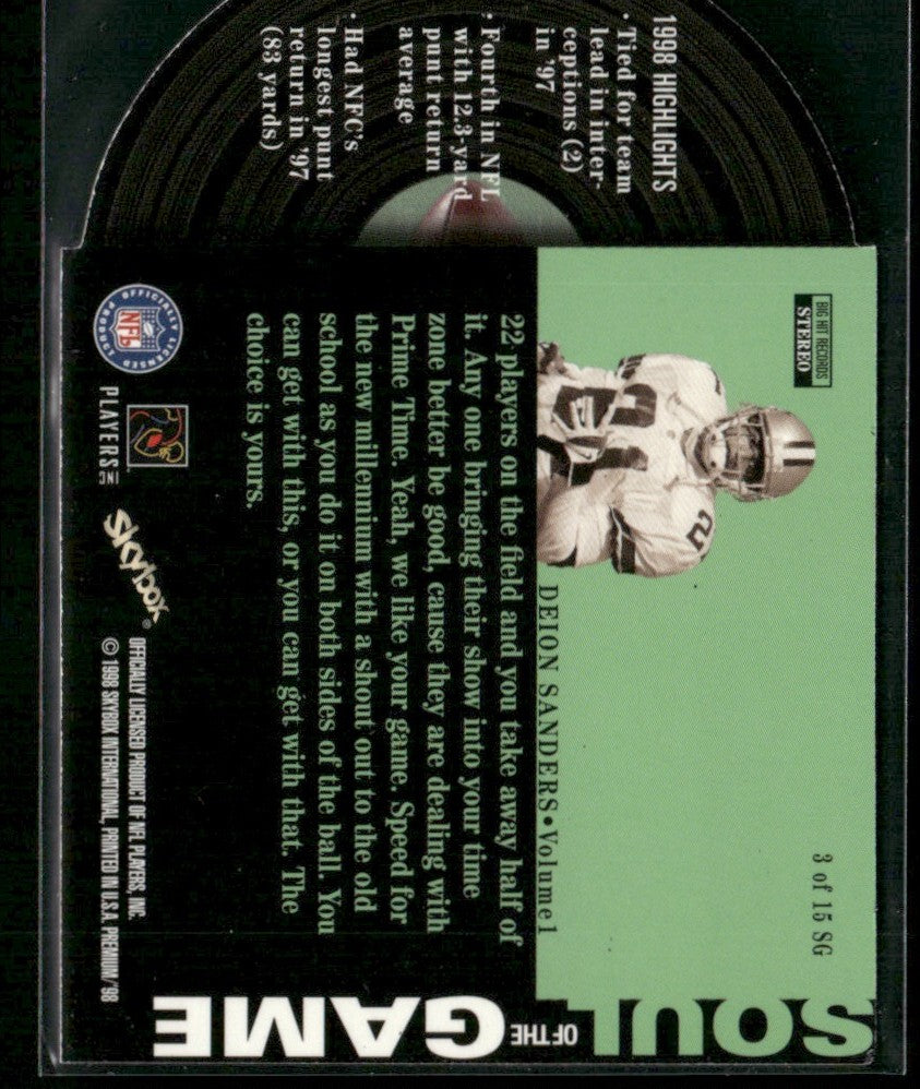Deion Sanders 1998 SkyBox Premium Soul of the Game #3SG Dallas Cowboys
