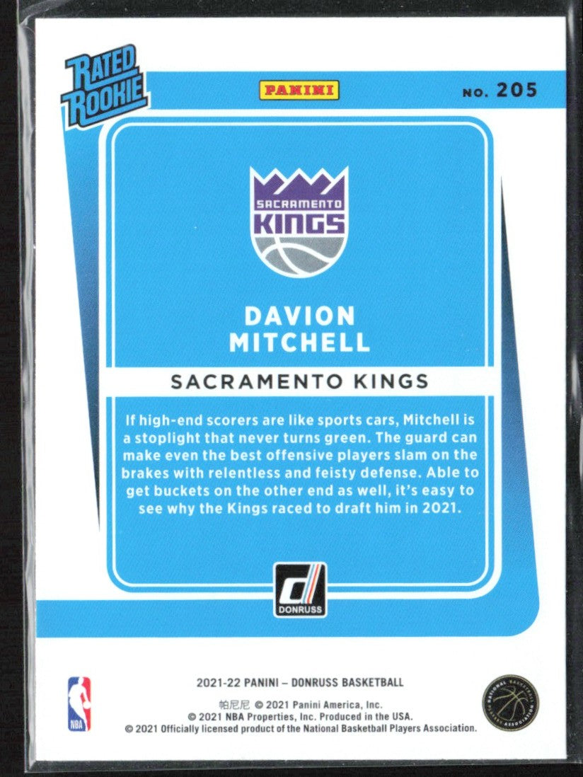 Davion Mitchell 2021 Donruss Rated Rookies Choice RC #205 Sacramento Kings