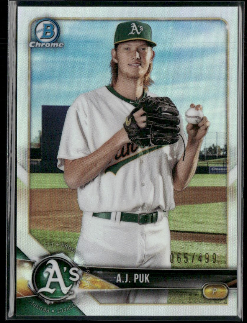 A.J. Puk 2018 Bowman Chrome Refractor /499 #BCP142 Oakland Athletics