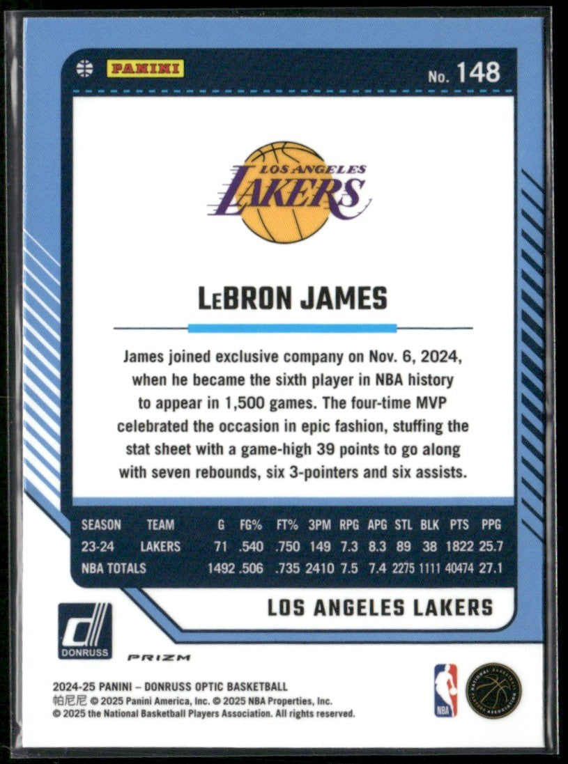 LeBron James 2024 Donruss Optic Purple Shock Prizm #148 Los Angeles Lakers