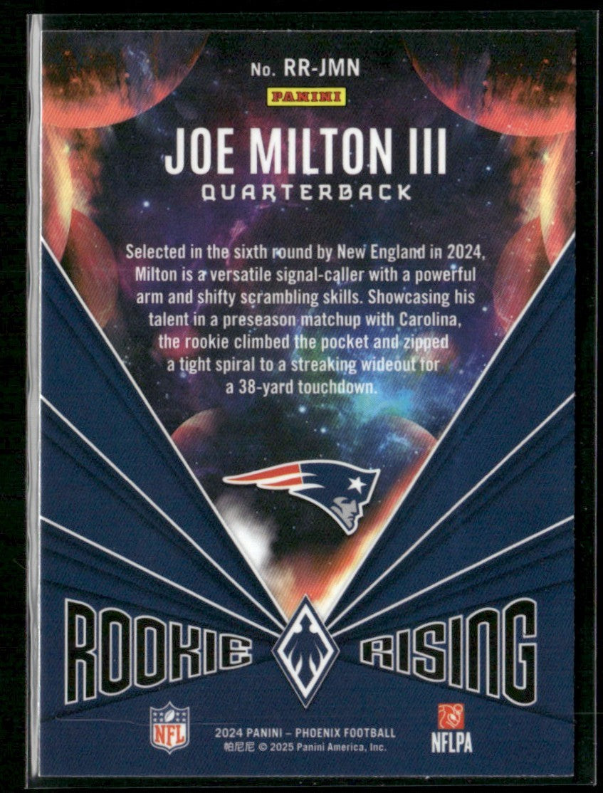 Joe Milton III 2024 Panini Phoenix Rookie Rising RC #RR-JMN New England Patriots
