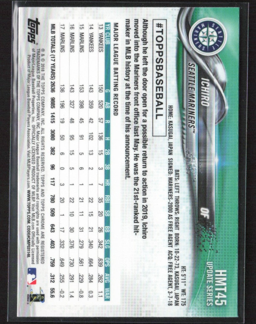 Ichiro Suzuki 2018 Topps Chrome Update #HMT45 Seattle Mariners