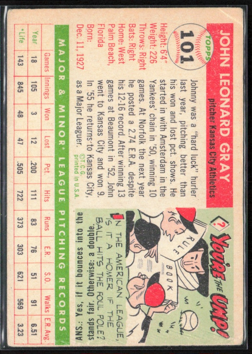 Johnny Gray 1955 Topps RC #101 Kansas City Athletics