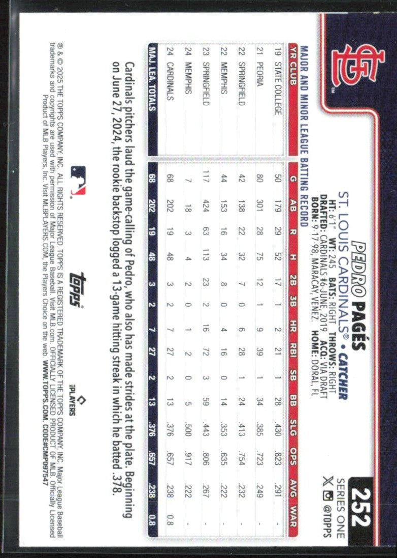 Pedro Pages 2025 Topps Holo Foil #252 St. Louis Cardinals