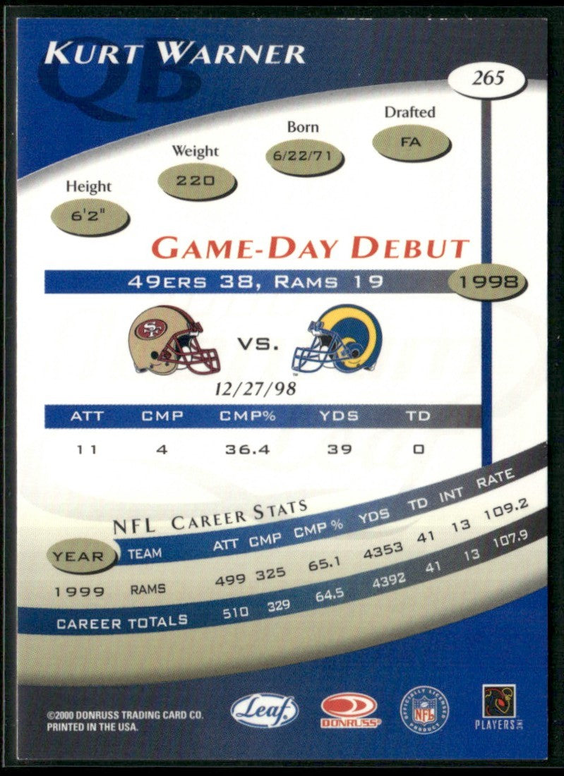 Kurt Warner 2000 Quantum Leaf #265 St. Louis Rams