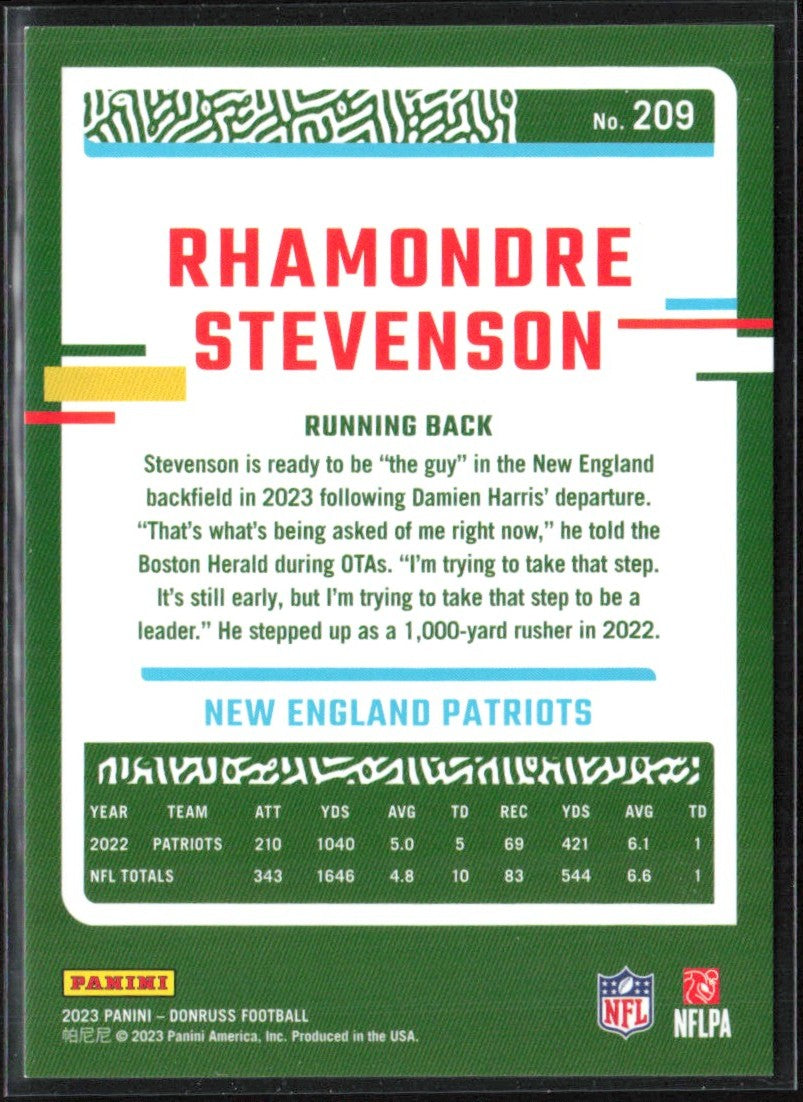 Rhamondre Stevenson 2023 Panini Donruss Purple Parallel /500 #209