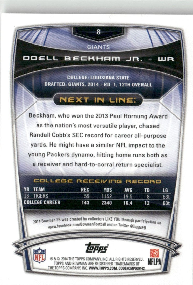 Odell Beckham Jr. 2014 Bowman Black RC #8 New York Giants