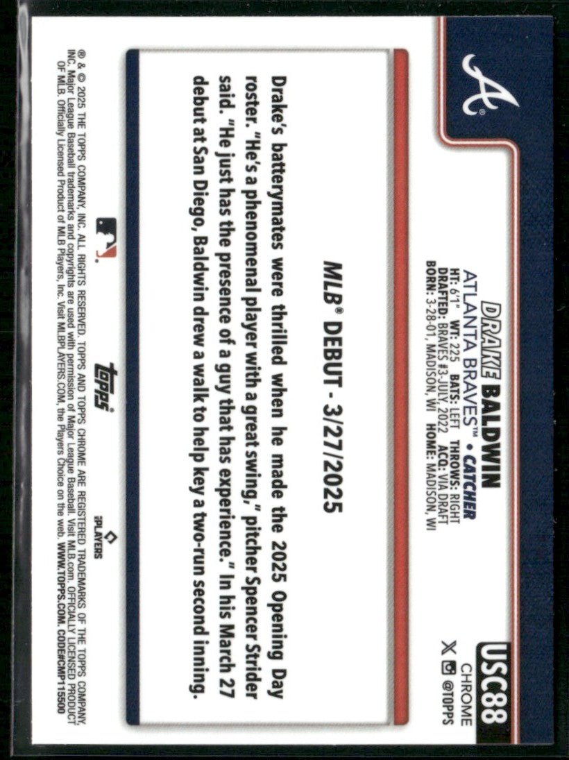 Drake Baldwin 2025 Topps Chrome Update RC #USC88 Atlanta Braves