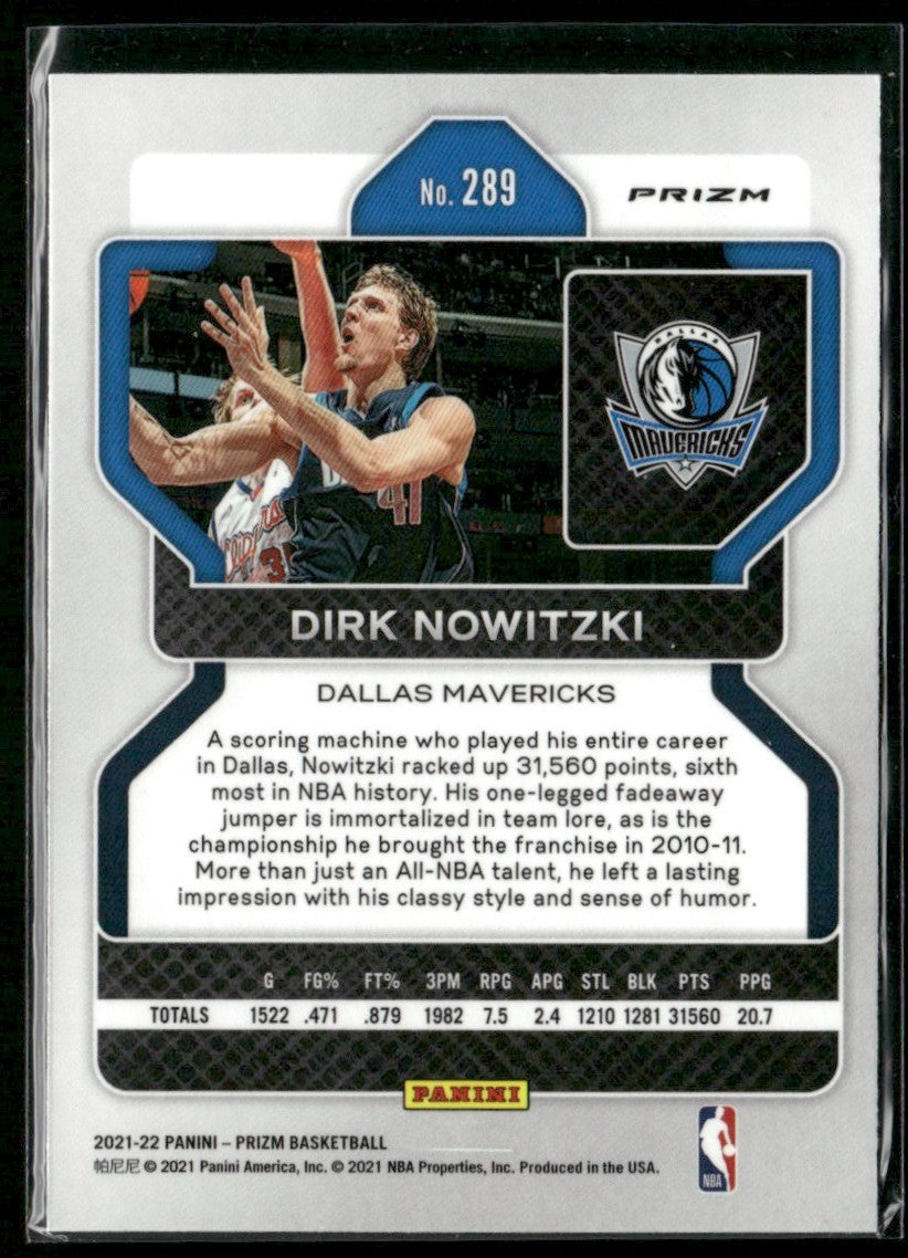 Dirk Nowitzki 2021 Panini Prizm Silver #289 Dallas Mavericks