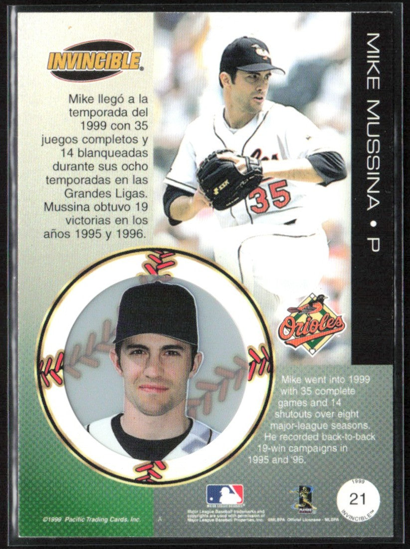 Mike Mussina 1999 Pacific Invincible #21 Baltimore Orioles