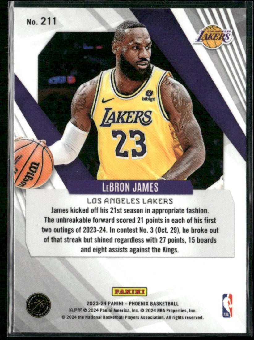 LeBron James 2023 Panini Phoenix Teal Lazer #211 Los Angeles Lakers