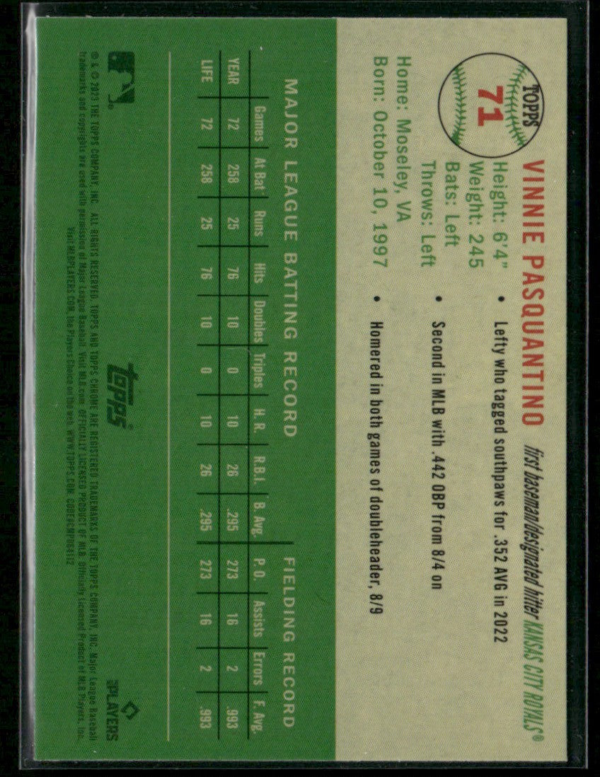 Vinnie Pasquantino 2023 Topps Chrome Platinum RC #71 Kansas City Royals