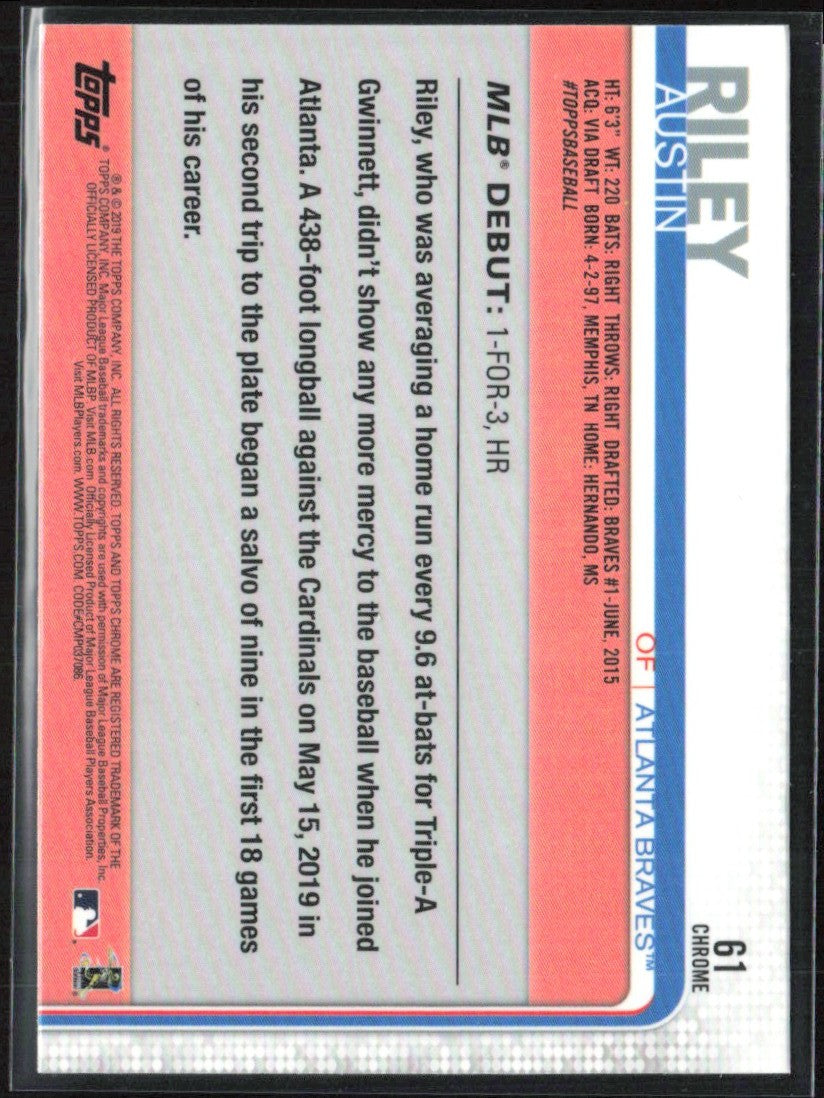 Austin Riley 2019 Topps Chrome RC #61 Atlanta Braves