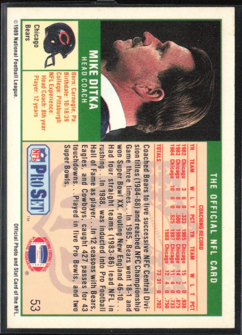 Mike Ditka 1989 Pro Set #53 Chicago Bears