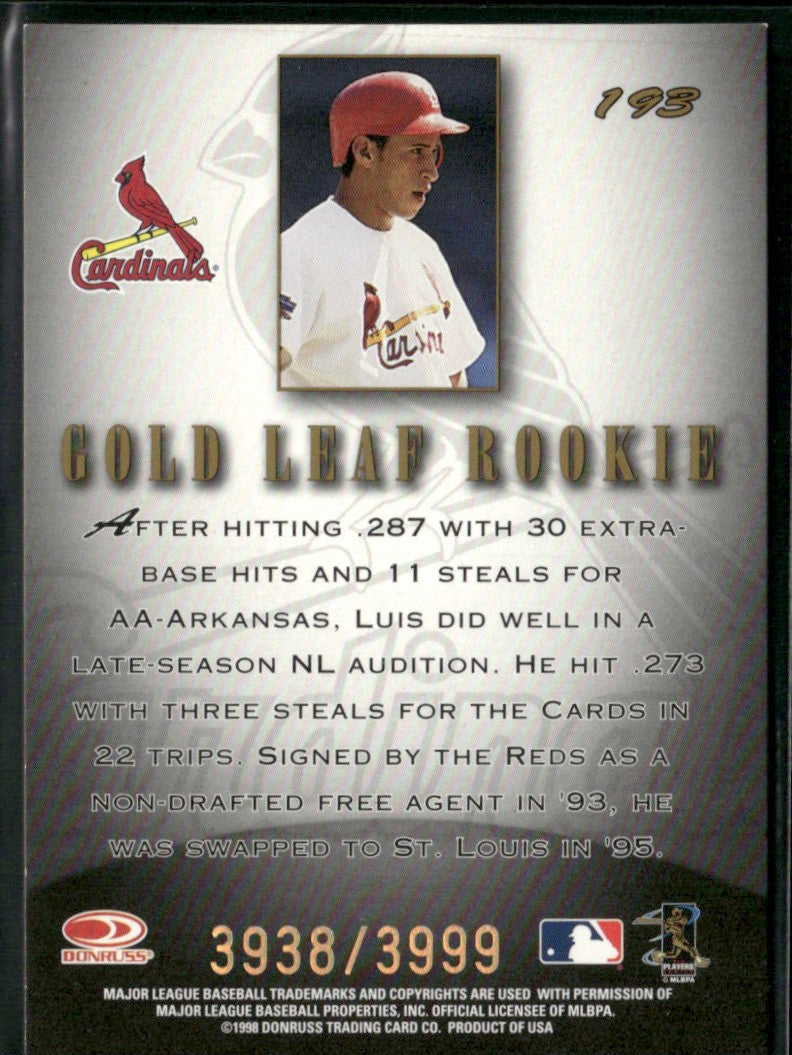 Luis Ordaz 1998 Leaf Fractal Foundations Gold Leaf Rookie RC /3999 #193