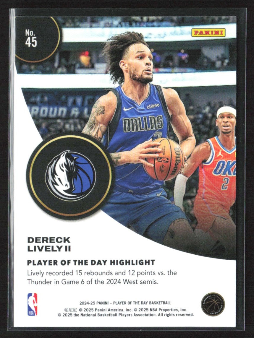 Dereck Lively II 2024 Panini Player of the Day #45 Dallas Mavericks