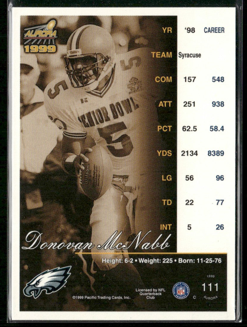 Donovan McNabb 1999 Pacific Aurora RC #111 Syracuse Orangemen