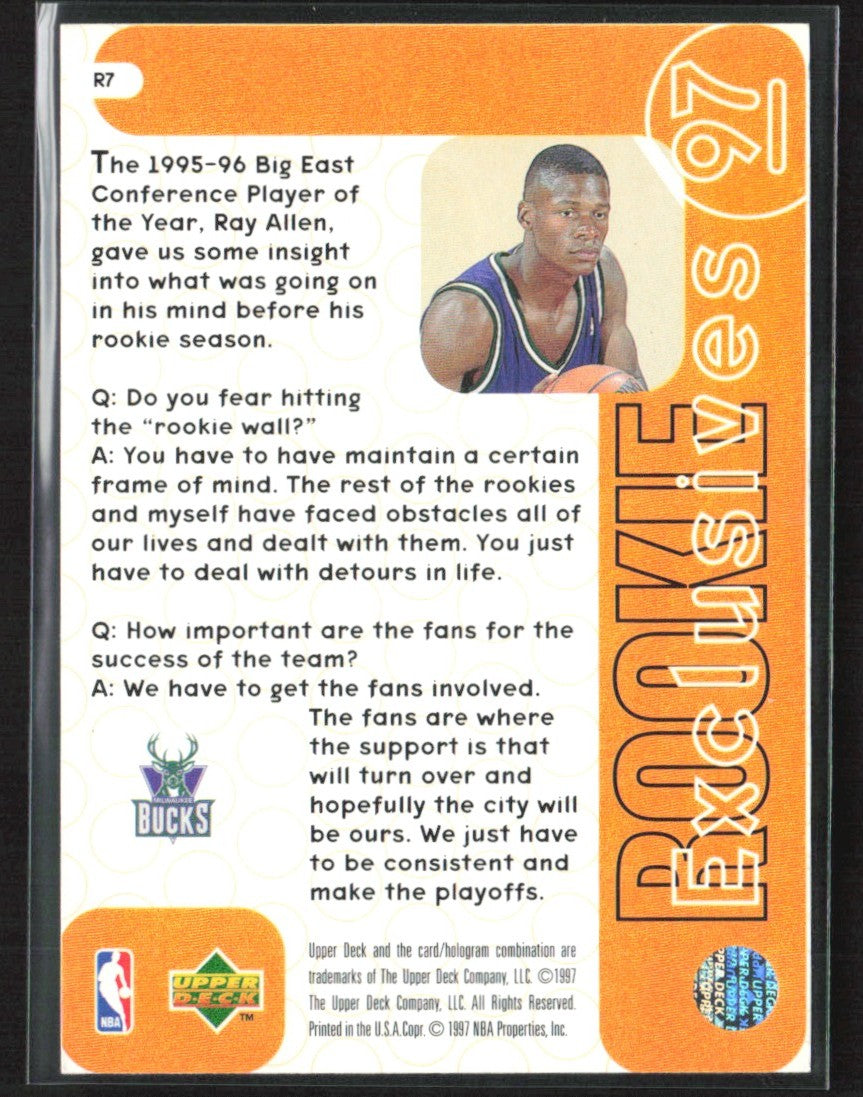 Ray Allen 1996 Upper Deck Exclusives RC #R7 Milwaukee Bucks
