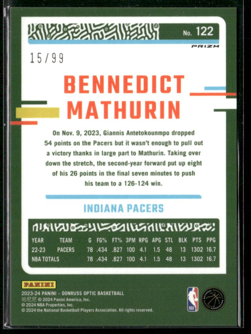 Bennedict Mathurin 2023 Donruss Optic Copper Glitter Prizm /99 #122
