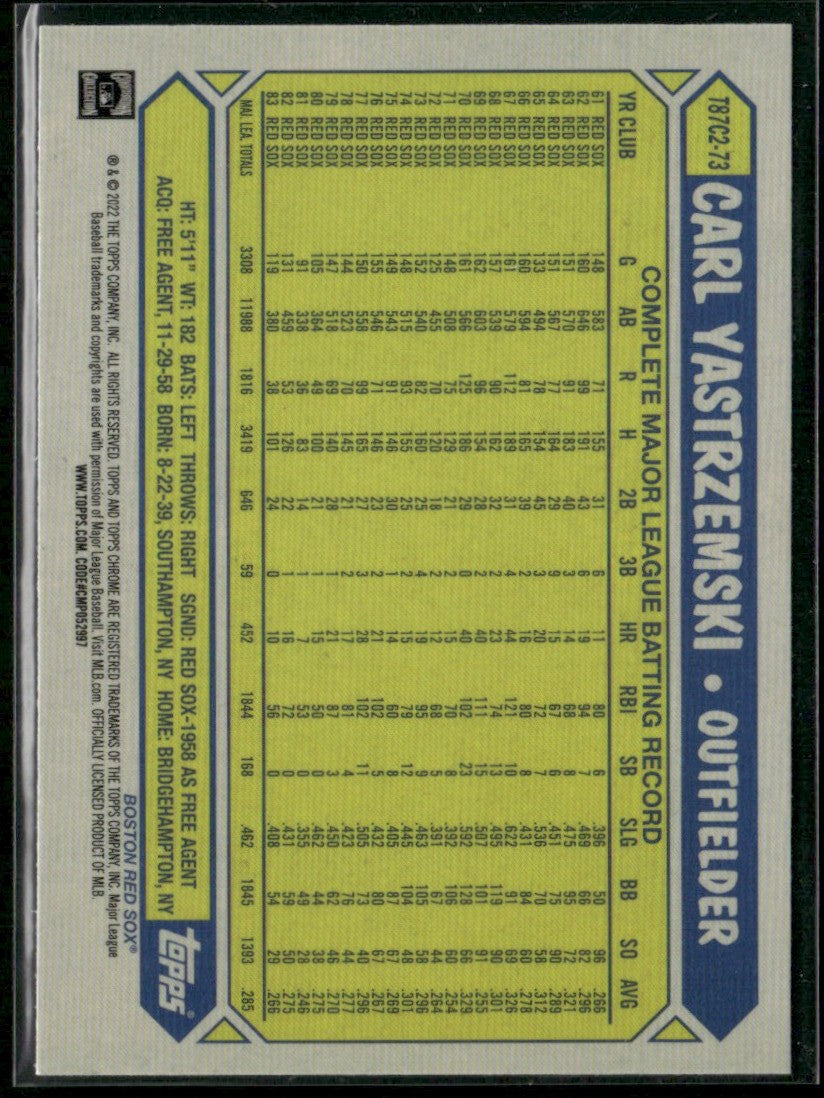 Carl Yastrzemski 2022 Topps Chrome Update 1987 Silver Pack Mojo Refractor