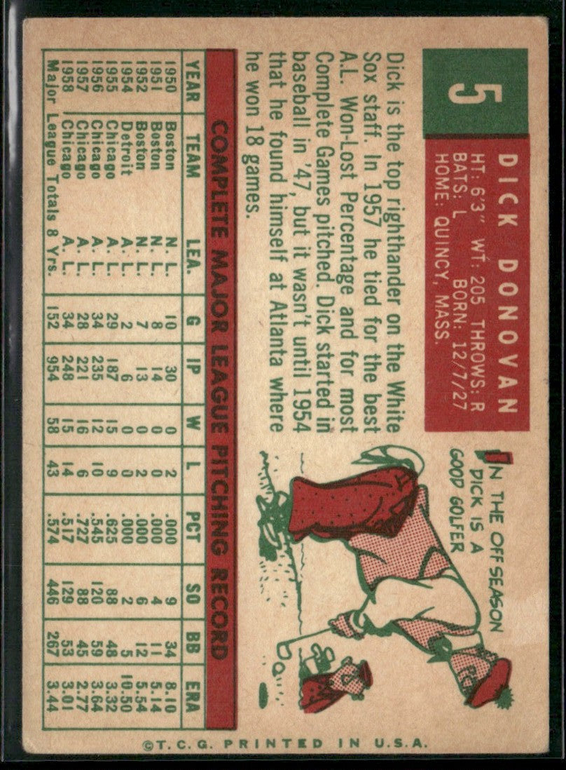 Dick Donovan 1959 Topps #5 Chicago White Sox