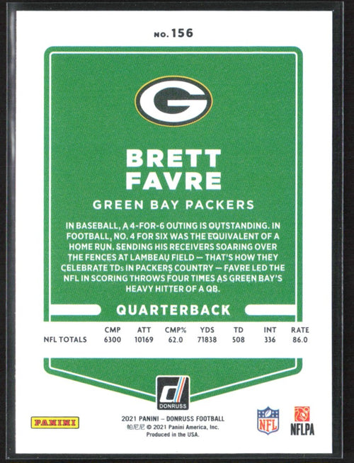 Brett Favre 2021 Donruss Press Proof Premium #156 Green Bay Packers
