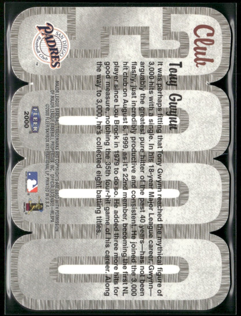 Tony Gwynn 2000 Fleer 3000 Club San Diego Padres