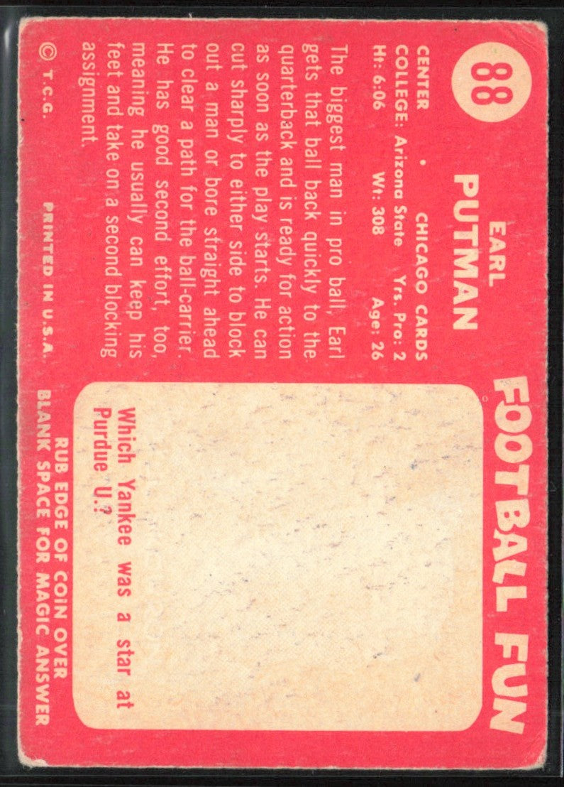 Earl Putman 1958 Topps RC #88 Chicago Cardinals