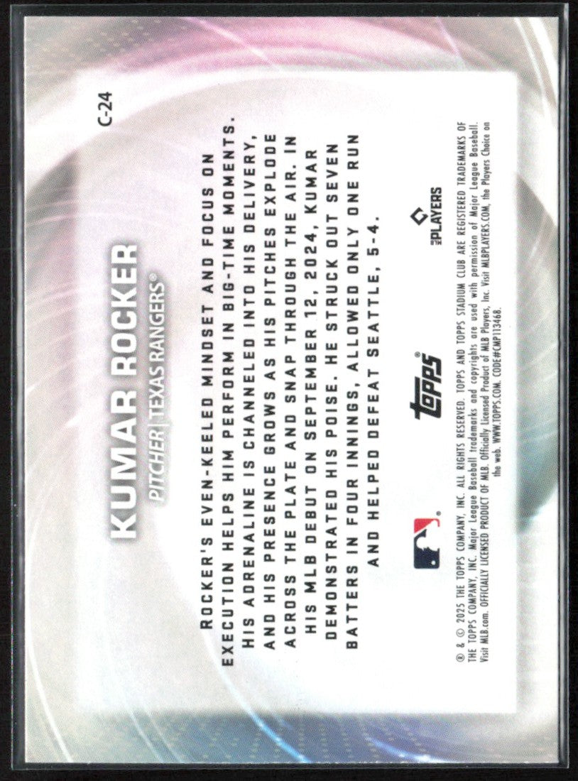 Kumar Rocker 2025 Topps Stadium Club Concentration RC #C-24 Texas Rangers
