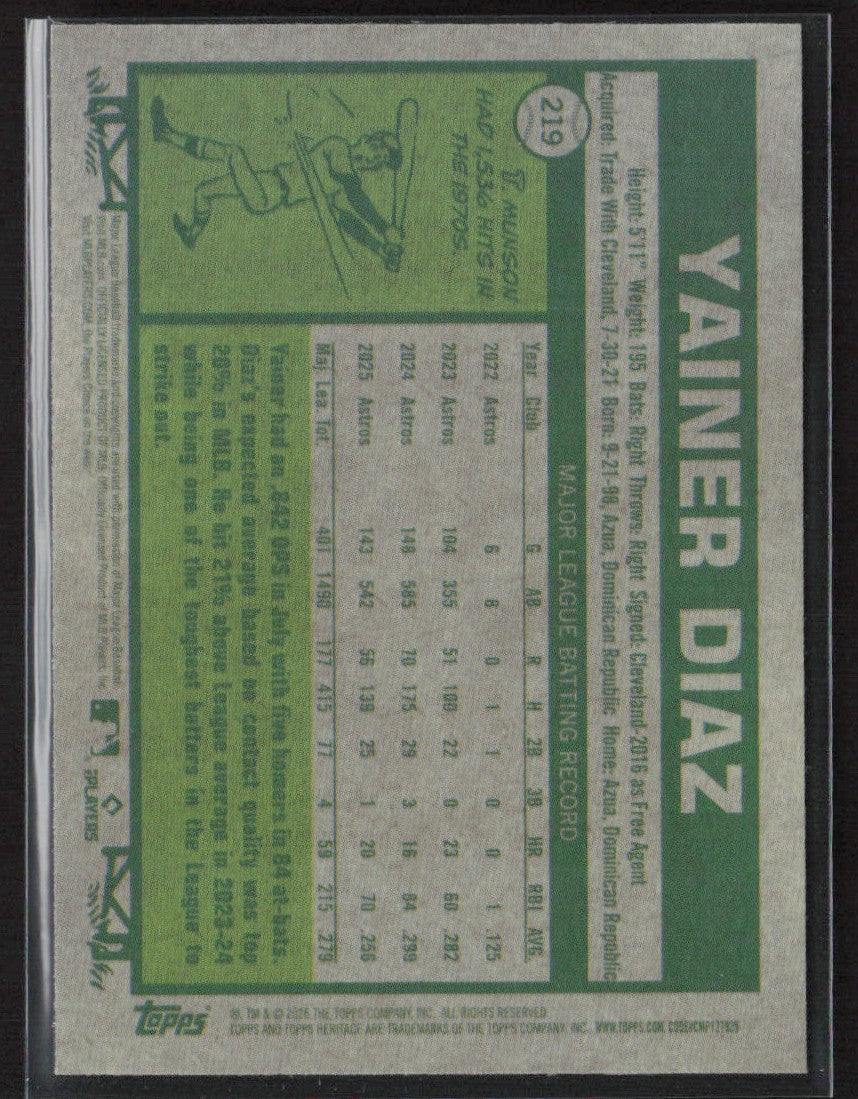Yainer Diaz 2026 Topps Heritage Chrome #219 Houston Astros