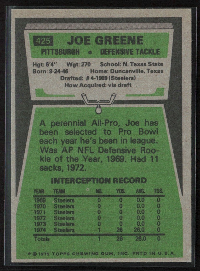 Joe Greene 1975 Topps #425 Pittsburgh Steelers
