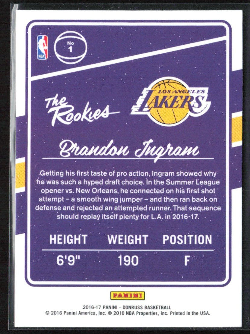 Brandon Ingram 2016 Donruss The Rookies RC #1 Los Angeles Lakers