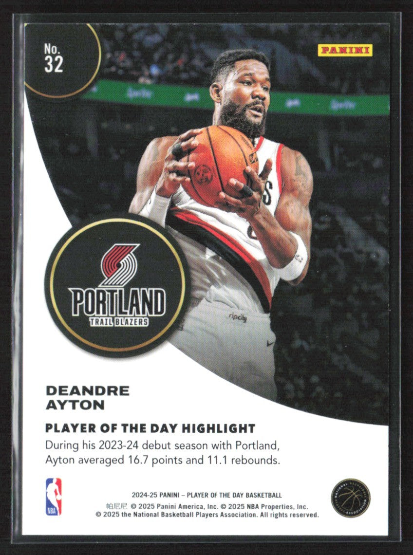 Deandre Ayton 2024 Panini Player of the Day #32 Portland Trail Blazers