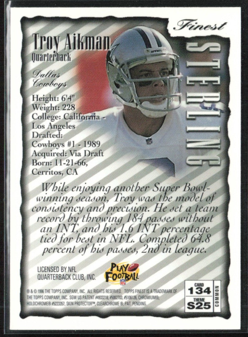 Troy Aikman 1996 Topps Finest #134 Dallas Cowboys