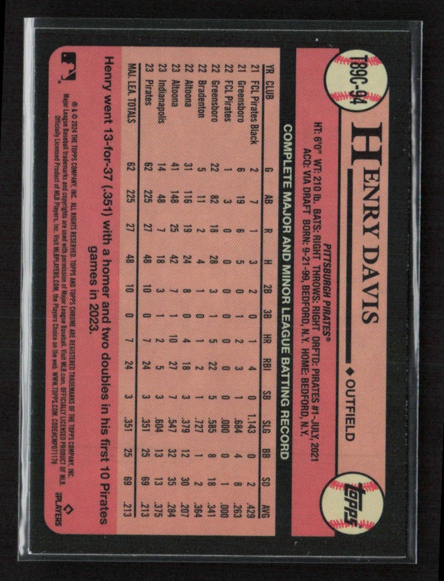 Henry Davis 2024 Topps Chrome 1989 Silver Pack RC #T89C-94 Pittsburgh Pirates