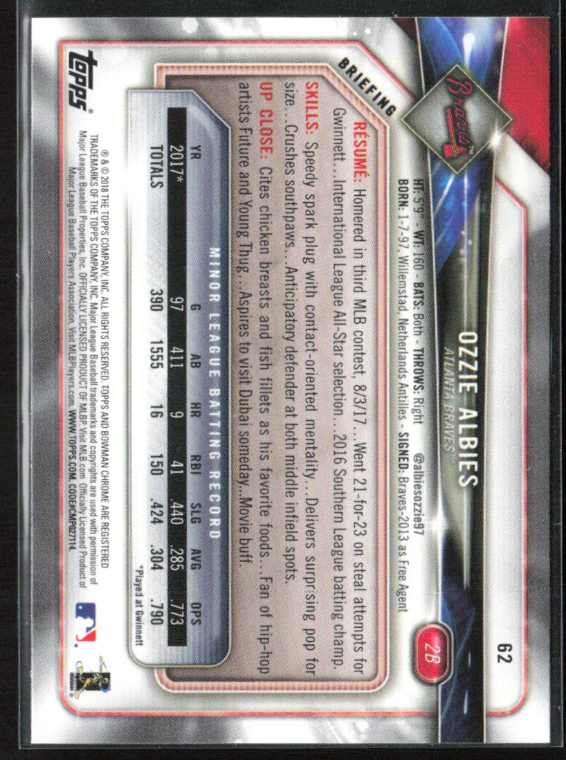 Ozzie Albies 2018 Bowman RC #62 Atlanta Braves