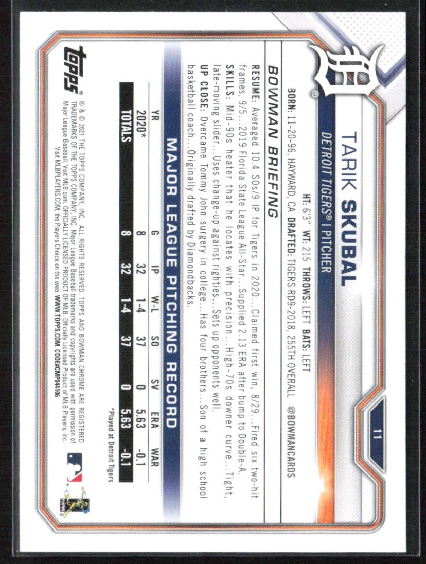 Tarik Skubal 2021 Bowman RC #11 Detroit Tigers