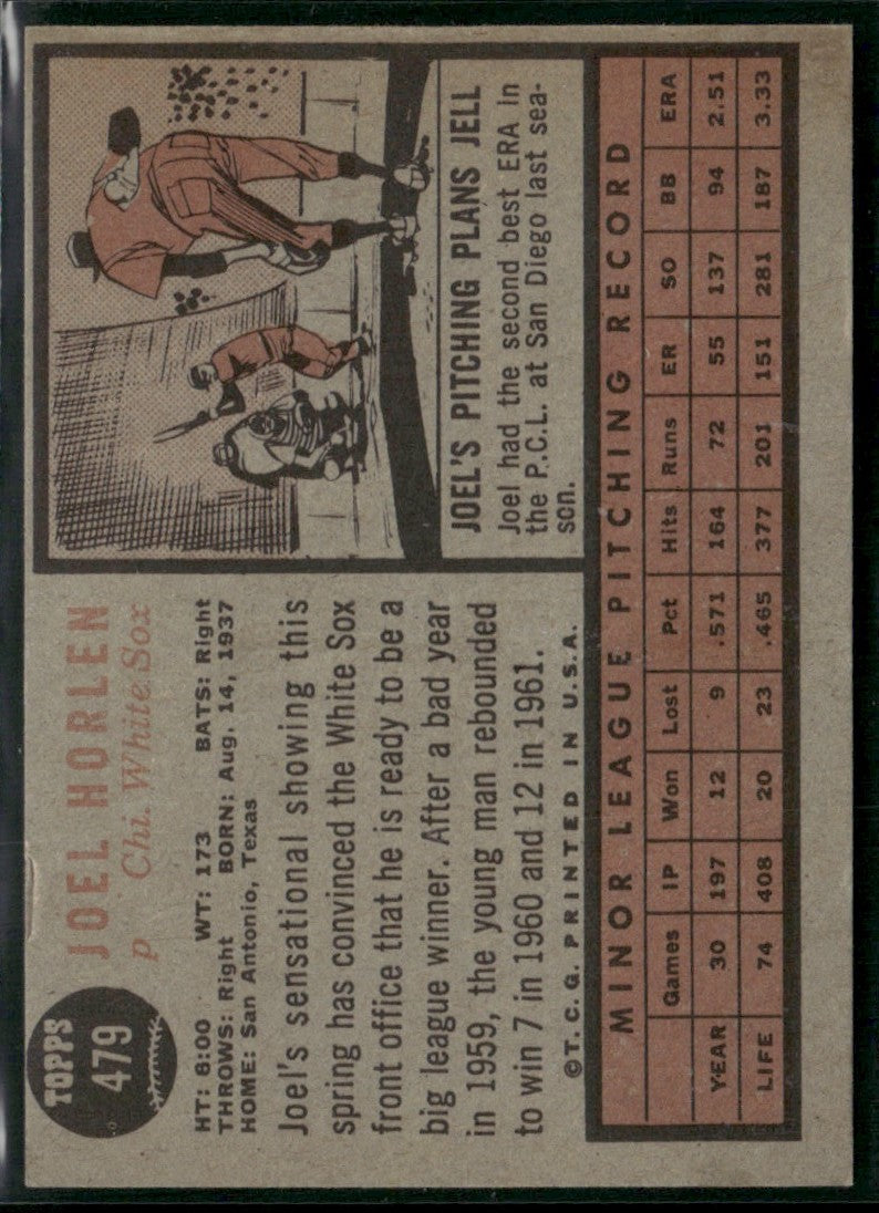 Joel Horlen 1962 Topps RC #479 Chicago White Sox
