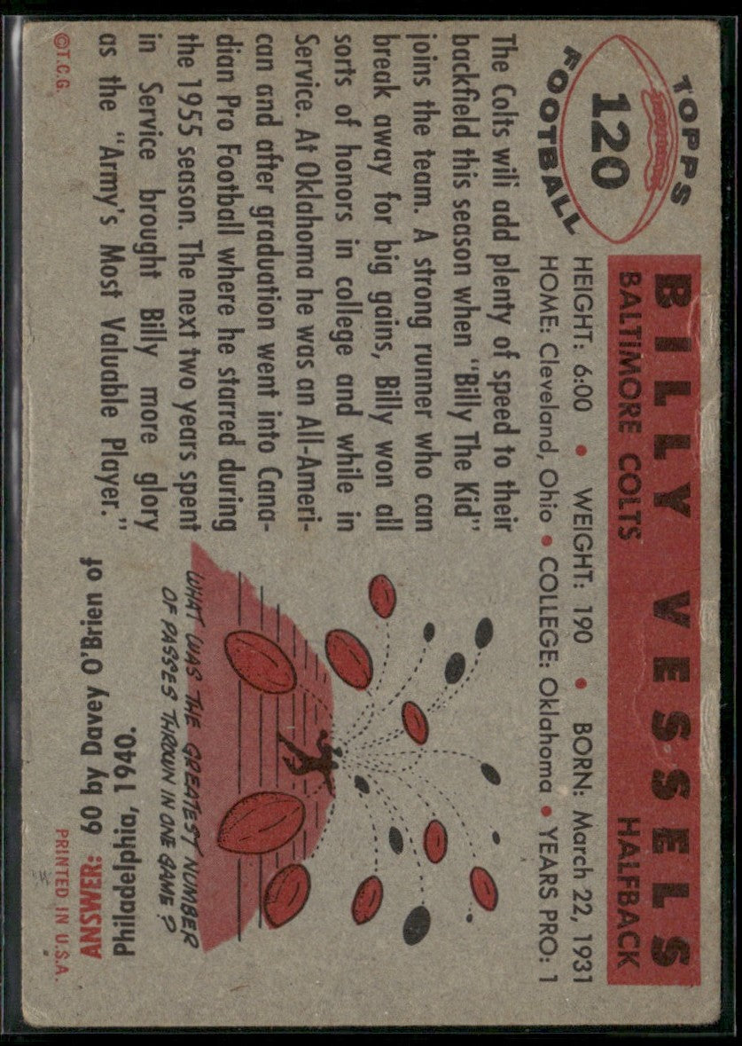 Billy Vessels 1956 Topps RC #120 Baltimore Colts