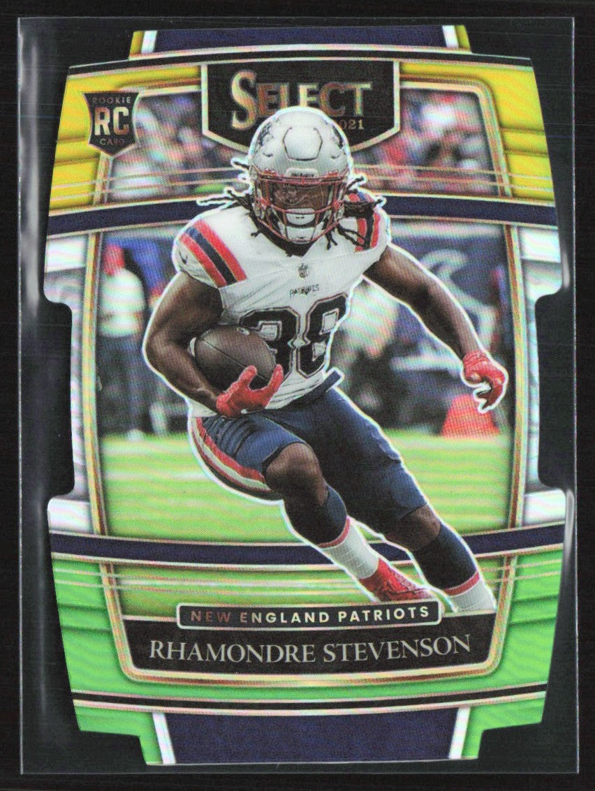 Rhamondre Stevenson 2021 Panini Select Concourse Green & Yellow Die-Cut RC #75