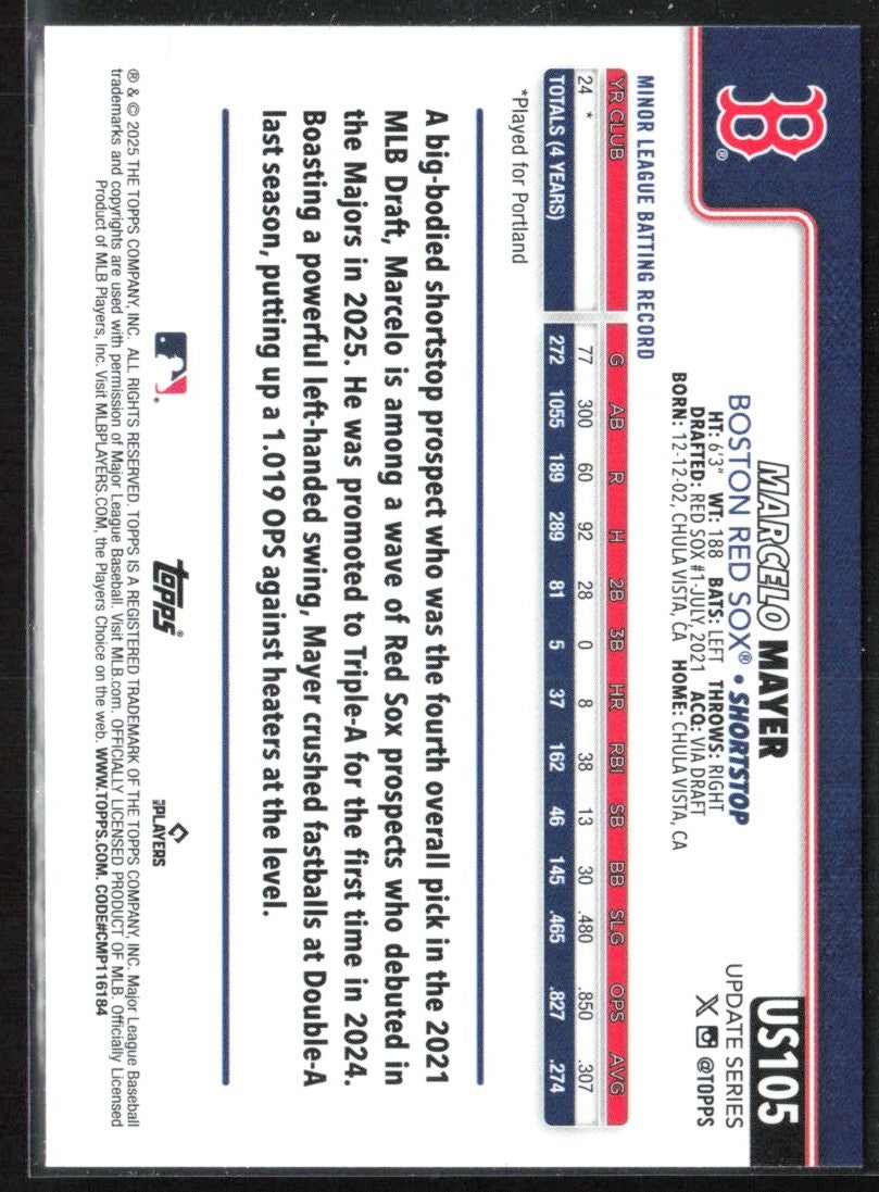 Marcelo Mayer 2025 Topps Update RC #US105 Boston Red Sox