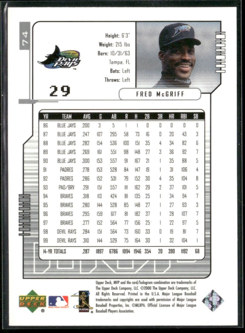 Fred McGriff 2000 Upper Deck MVP Silver Script #74 Tampa Bay Devil Rays