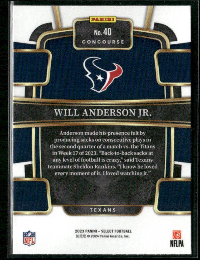 Will Anderson Jr. 2023 Panini Select Concourse RC #40 Houston Texans