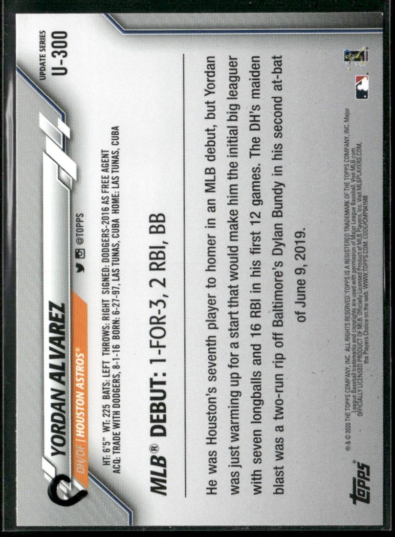Yordan Alvarez 2020 Topps Update RC #U-300 Houston Astros